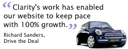 Clarity Business Consultants' web development has enabled our website to keep pace with growth (web development and database development for Drive The Deal)